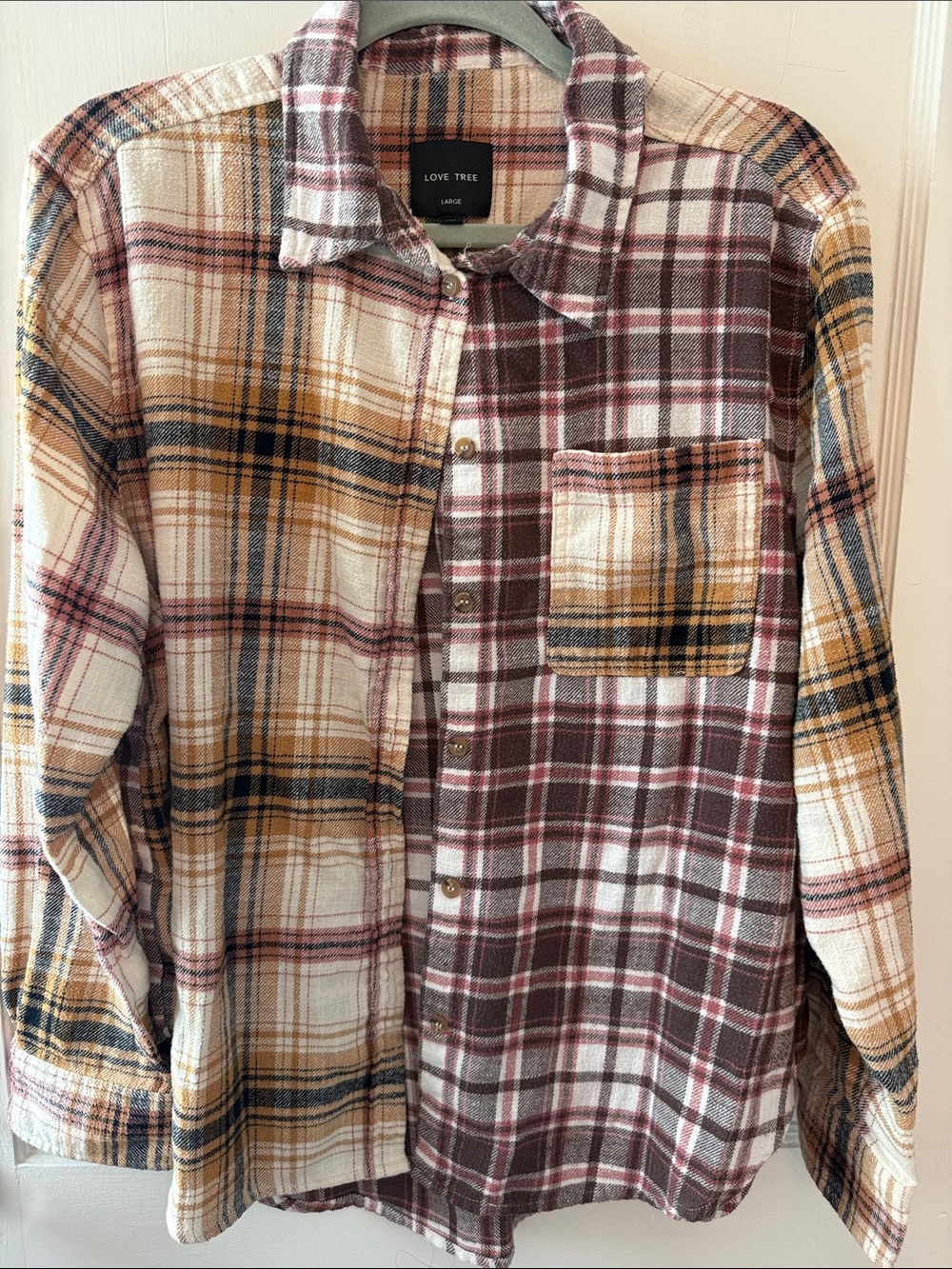 Love Tree Men’s Plaid Button-Down Shirt - Maroon, Mustard & Cream